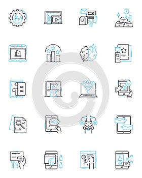Information highway linear icons set. Accessibility, Bandwidth, Collaboration, Connectivity, Cybersecurity, Data