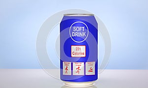 Information labels on soft drink can showing the amount of exercise, walking, running and swimming