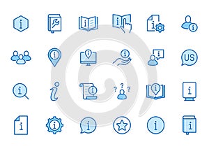 Information line icon set. Privacy policy, manual, rule, instruction, inform, guide, reference minimal vector
