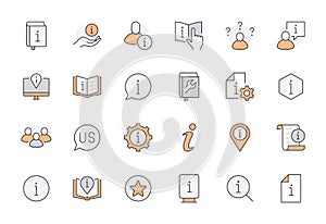 Information line icon set. Privacy policy, manual, rule, instruction, inform, guide, reference minimal vector photo
