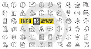 Information Line Icon Vector Set. A Collection Of 54 Thin Line Editable Stroke Icons Representing Help, Support, Alerts, Tips