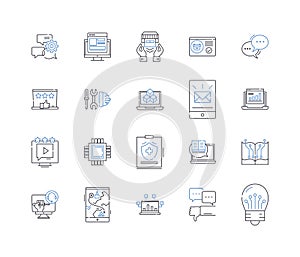 Information management line icons collection. Database, Analytics, Organization, Security, Retrieval, Integration