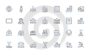 Information management line icons collection. Organization, Retrieval, Analysis, Storage, Innovation, Security