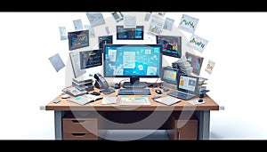 Information Overload: Digital Workspace with Floating Screens and Documents