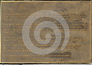 Information plaque for Bronze statue of Doak Walker on Doak Walker Plaza, Southern Methodist University, Dallas, Texas photo