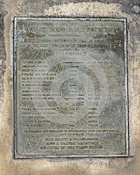 Information plaque for the Uvalde Memorial Fountain dedicated December 26th, 1961 in Uvalde, Texas.