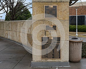 Information plaques for Allen Civic Plaza behind the Allen City Hall in Texas.