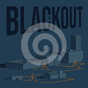 Information poster for alerting the population in emergency situations. Blackout. Retro style in monochromatic colors. Power grid