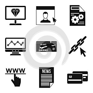 Information processing icons set, simple style