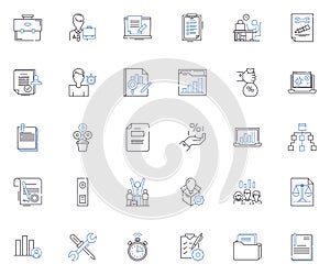 Information retrieval line icons collection. Query, Indexing, Ranking, Search, Retrieval, Database, Algorithm vector and