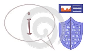 Information Security Concept with Shield, Binary Code, and Data Visualization Chart