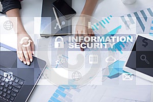 Information security and data protection concept on the virtual screen