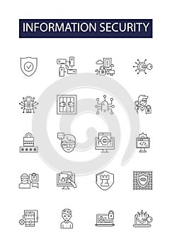 Information security line vector icons and signs. Security, Protection, Cyber, Access, System, Policy, Data, Network