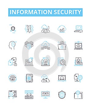 Information security vector line icons set. Data, Privacy, Encryption, Cyber, Network, Firewall, Identity illustration