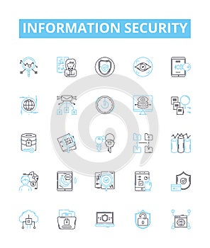 Information security vector line icons set. Data, Privacy, Encryption, Cyber, Network, Firewall, Identity illustration