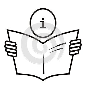 Information services,  person with book, vector symbol