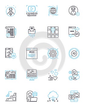 Information sharing linear icons set. Collaboration, Transparency, Exchange, Communication, Nerking, Interchange photo