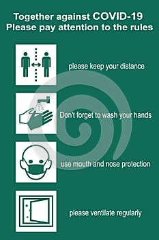 Information sign with Covid-19 rules.