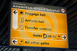 Information sign in Schiphol airport