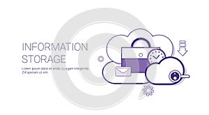 Information Storage Database Cloud Technology Concept Banner With Copy Space Thin Line