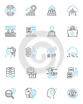 Information storage linear icons set. Archive, Backup, Binary, Cloud, Compression, Data, Digital line vector and concept