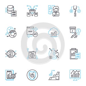 Information storage linear icons set. Archive, Backup, Binary, Cloud, Compression, Data, Digital line vector and concept