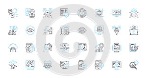 Information storage linear icons set. Archive, Backup, Binary, Cloud, Compression, Data, Digital line vector and concept