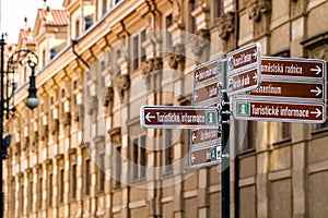 Information street sign in Prague.