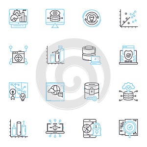Information system linear icons set. Database, Software, Nerk, Analytics, Cybersecurity, Integration, Infrastructure