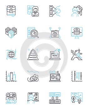 Information system linear icons set. Database, Software, Nerk, Analytics, Cybersecurity, Integration, Infrastructure