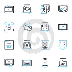 Information systems linear icons set. Database, Analytics, Nerking, Cloud, Security, automation, Integration line vector
