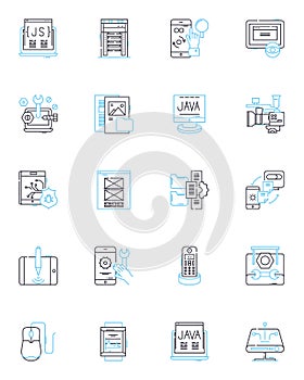 Information systems linear icons set. Database, Analytics, Nerking, Cloud, Security, automation, Integration line vector