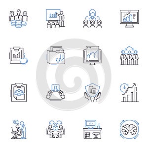Information technology and automation line icons collection. Robotics, Algorithms, Cloud, Blockchain, Coding