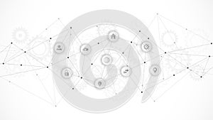 Information technology background with infographic elements and flat icons. Digital technology, network connection and