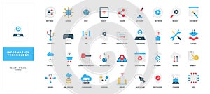 Information technology, cloud data system and computer network, server color icon set