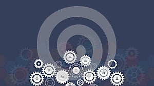 Information technology concept with infographic elements and flat icons. Cogs and gear wheel mechanisms. Hi-tech digital