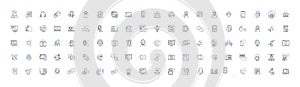 Information technology line icons collection. Cyberspace, Coding, Blockchain, Virtualization, Encryption, Big data, IoT