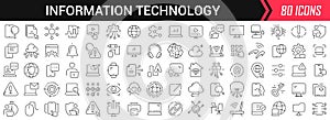 Information technology linear icons in black. Big UI icons collection in a flat design. Thin outline signs pack. Big set of icons