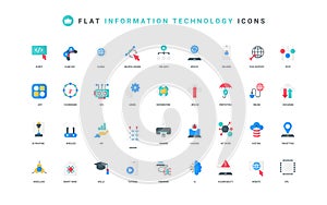 Information technology, network cybersecurity and tech support, hardware color icon set