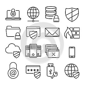 Information technology security icons. Plain line