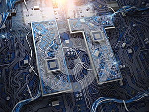 Information Technology IT text in form of computer chips with CPU.