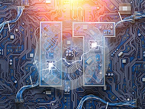 Information Technology IT text in form of computer chips with CPU