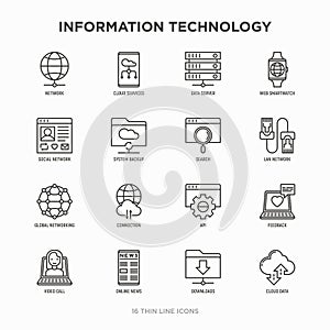 Information technology thin line icons set