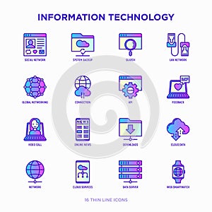 Information technology thin line icons set