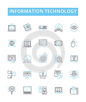Information technology vector line icons set. IT, Computers, Software, Networking, Data, Security, Automation