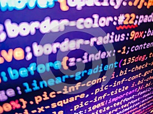 Information technology website coding standards for web design. Abstract background of computer source code. Modern technologies,