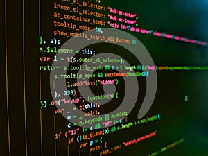 Information technology website coding standards for web design. Software developer programming code on computer monitor. Coding