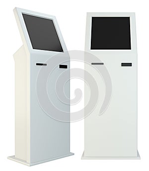 Information terminal. interactive kiosk on white background. Isolated on white background. 3d rendering