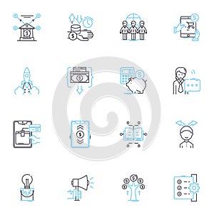 Information trade linear icons set. Exchange, Barter, Market, Sell, Buy, Commerce, Brokering line vector and concept
