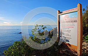 Informative placard at Moss Cove, Laguna Beach, CA